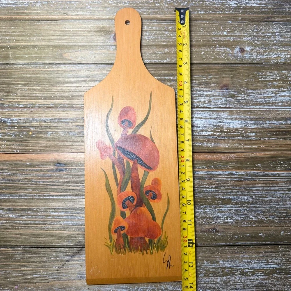 Vintage Mushroom Painted Board 1970s Cottagecore Art Boho Farmhouse Grannycore